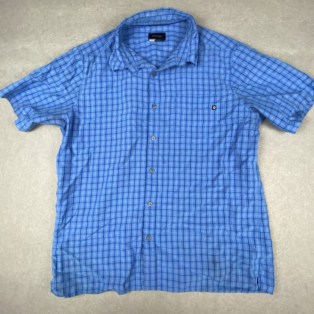 Marmot Men's Shirt Adult Large Blue Button Down Outdoors Fishing Hiking For Life
